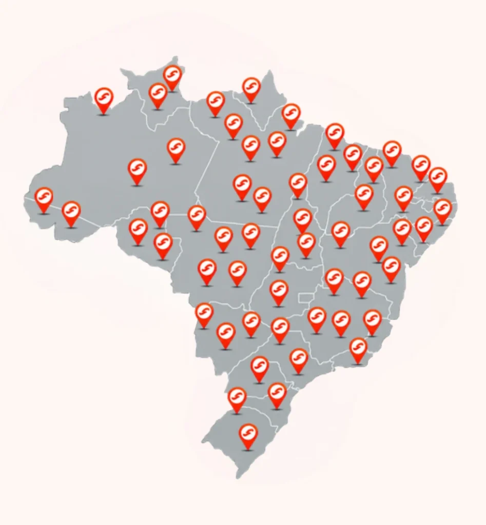 Mapa do Brasil com os locais onde a JC Triciclos já entregou equipamentos